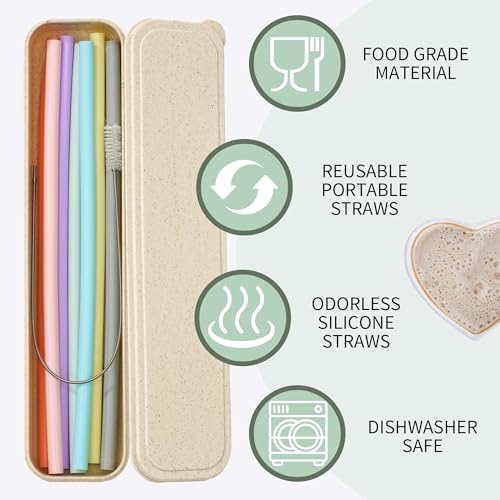 Silicone Reusable Straws with Case (7 Count)