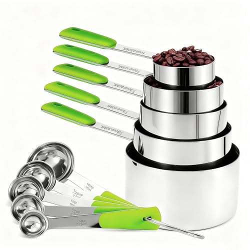 Measuring Cups and Spoons Set Stainless Steel 10 Piece for Cooking and Baking (10 Count)