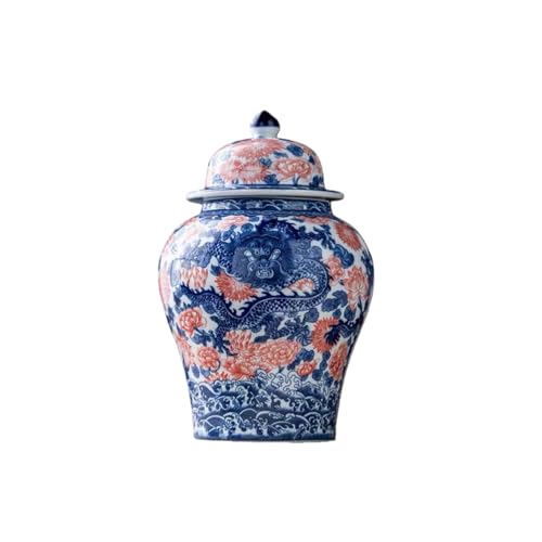 8 inches dragon Ginger Jar with Lid red blue Decorative Ceramic