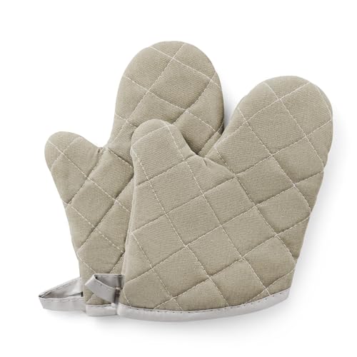 Grey 9" Quilted Oven Mitts 1 Pair Heat Resistant Kitchen (2 Count)