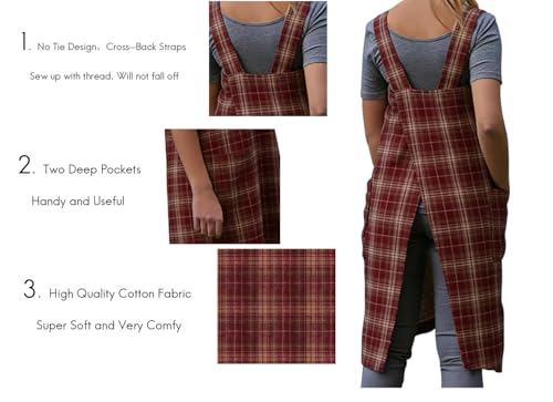Women's Pinafore Square Apron Baking Cooking Gardening Works Cross Back Cotton