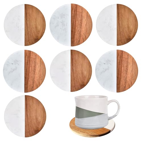 8 Pack Marble and Acacia Wood Coasters (8 Count)