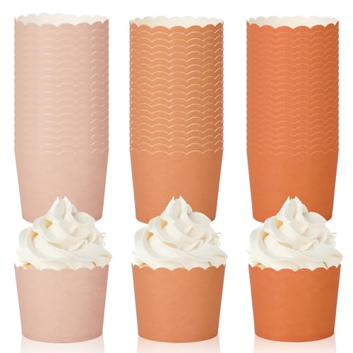 120 Pcs Fall Orange Paper Baking Cups Scalloped Edge Cupcake Wrappers Gradient Orange Cupcake Muffin Cases for AutumnThanksgiving Party (120 Count)