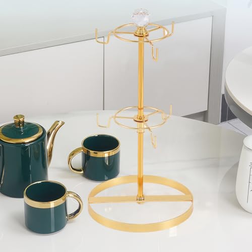 Double Tier Coffee Mug Tree Holder for Counter 6 Hooks