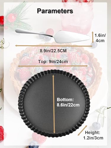 9 Inch Quiche Tart Pans with Pie Cake Server. Removable Bottom