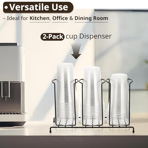 2 Pcs 3 Section Coffee Cup Organizers 14.2 x 8.5 x 5 Inch Wire Rack Coffee Cup and Lid Holder Black Iron Lid Dispenser Countertops Station Organizer for Kitchen Storage Essentials (2 Count)