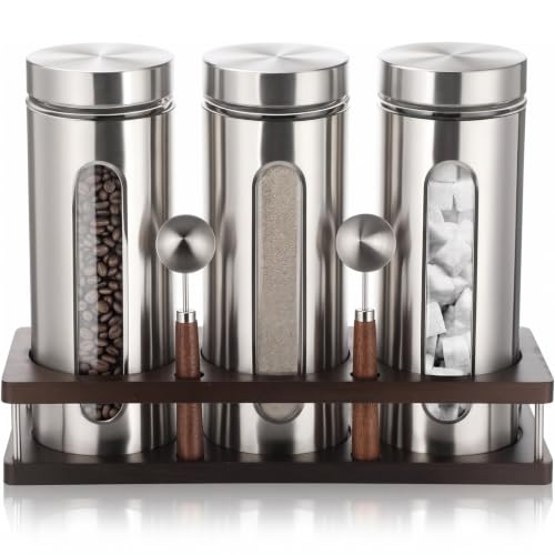 Stainless Steel Coffee Grounds Canisters Container Large with Shelf (3 Count)