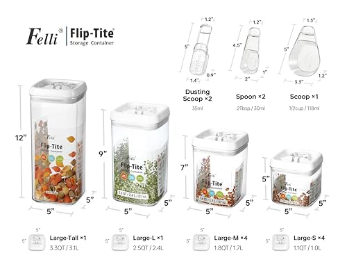 Flip Tite Food Storage Container with Scoop & Lid 5" LARGE Airtight Ring Top (10 Count)