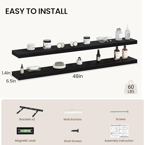 48 Inch Floating Shelves Wall Mounted for Display (2 Count)