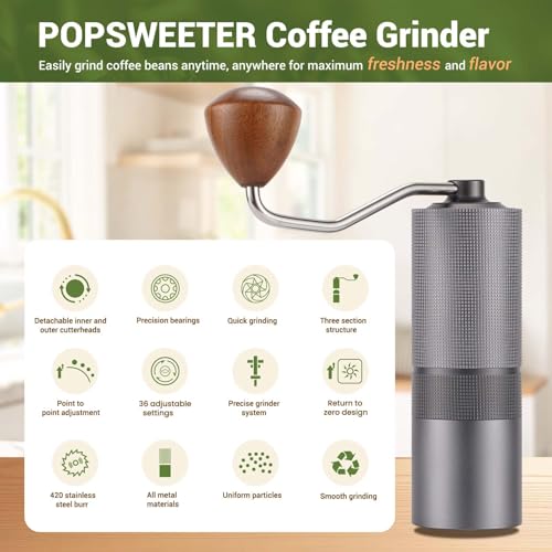 Popsweet C38 Manual Coffee Grinder With Detachable Stainless Steel Tapered Outer Burrs