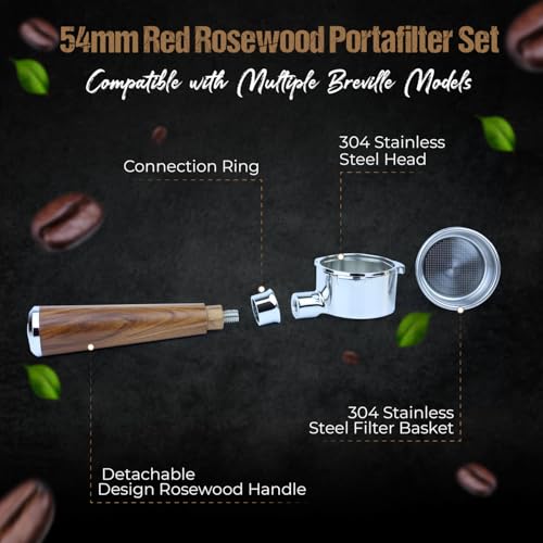54mm Bottomless Portafilter for Breville Espresso Machines with 18g Filter Basket & 53.35mm Espresso Puck Screen Naked