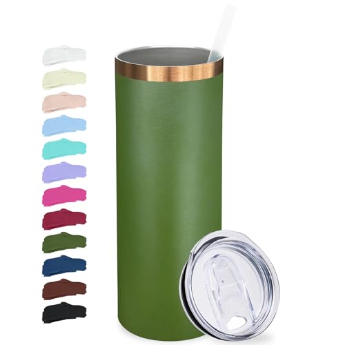 20 oz Skinny Tumblers Bulk with Lids and Straws Army Green