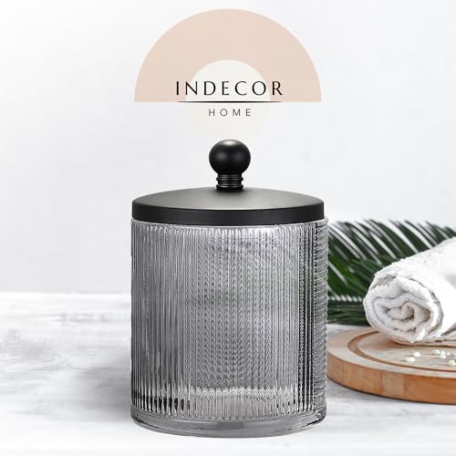 Gray Colored Tranlucent Apothecary Ribbed Geo Etched Glass Jar W