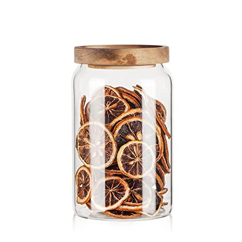 Glass Storage Container Airtight Food Jars Kitchen Canister with Wood Lids