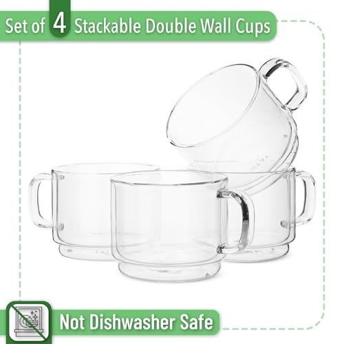 BTaT Double Walled Stackable Glass Coffee Mugs (4 Count)