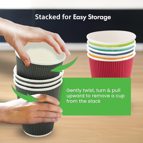 Ripple Wall Coffee Cups 25 Count 8 Ounce Insulated Forest Green Paper Cups