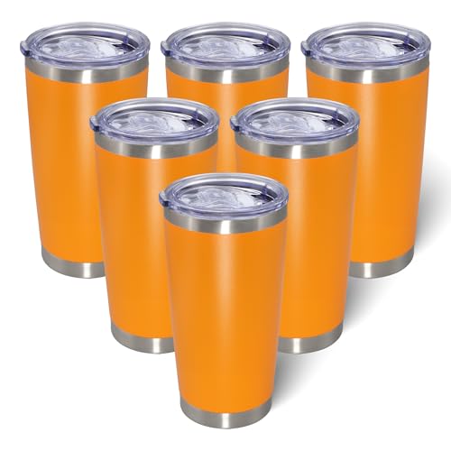 20oz Tumbler with Lid Stainless Steel Tumblers Insulated Mug Orange 6P (6 Count)