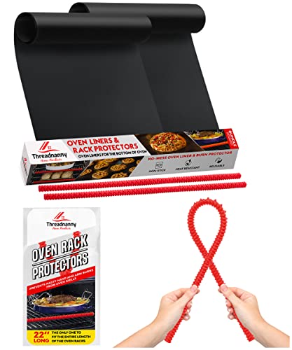Oven Liners for Bottom of Oven 17"x 25" and Silicone Rack Guards Red 22" (4 Count)