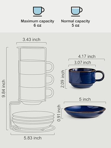 6oz Cappuccino Cups Set of 4 with Saucers Metal Rack (9.99 Count)