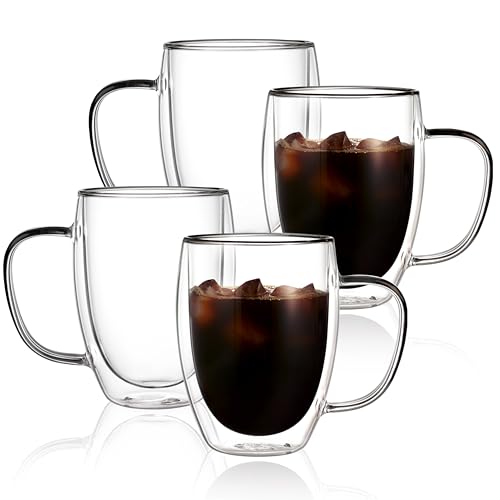 12oz Double Walled Glass Coffee Mugs (4 Count)