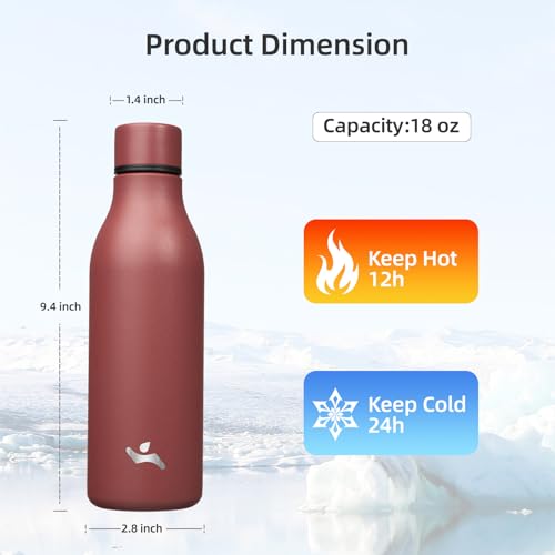 18 oz Insulated Stainless Steel Metal Water Bottle with Strap