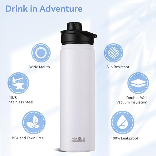 Insulated Water Bottle 22 oz Double Wall Stainless Steel Water Bottle Wide Mouth with Straw Lid & Spout Lid Keeps Cold or Hot