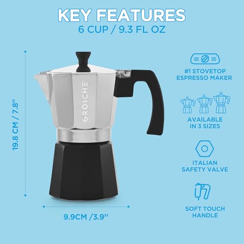 Milano Stovetop Espresso Maker Moka Pot 6 espresso Cup Tuxedo Black