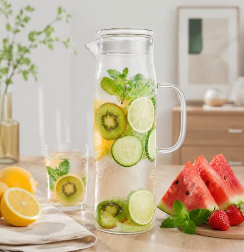 Glass Pitcher with Lid Glass Water Carafe with Handle