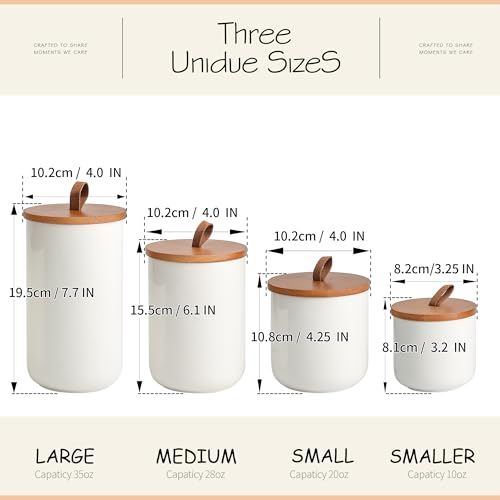 White Ceramic Canister Set with Bamboo Lids (4 Count)