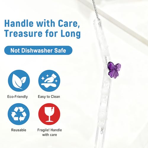 8pack Purple Bow Glass Straws with Charms (8 Count)