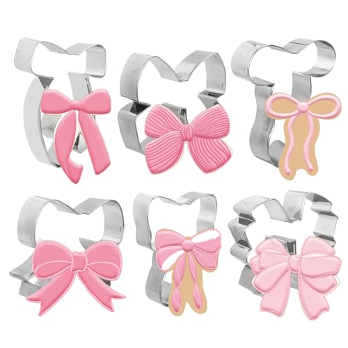 6Pcs Bow Cookie Cutters 3.9" Coquette Bowknot Shape Cookie Cutting Molds Biscuit Cutters for Women Birthday Wedding Baby Shower DIY Craft Baking Supplies (6 Count)