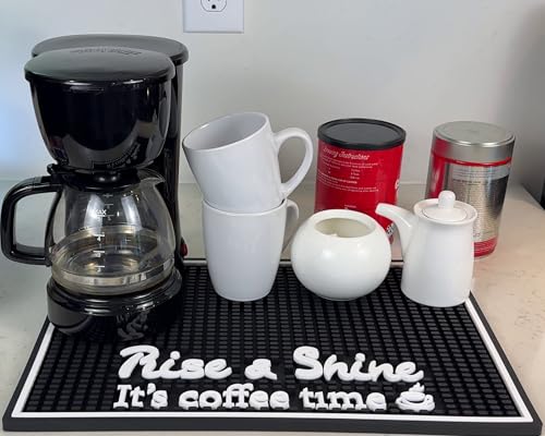 Rise and Shine It's Coffee Time Sign Silicone Bar Mat 18x12 in
