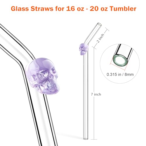 8 Pack Purple Skull Glass Straws with Charms (10 Count)