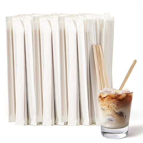 1000 Pcs Coffee Stirrers 5.5 Inch Wood Coffee Stir Sticks Individually Wrapped Wooden Stir Sticks Disposable Wood Stir Sticks Eco