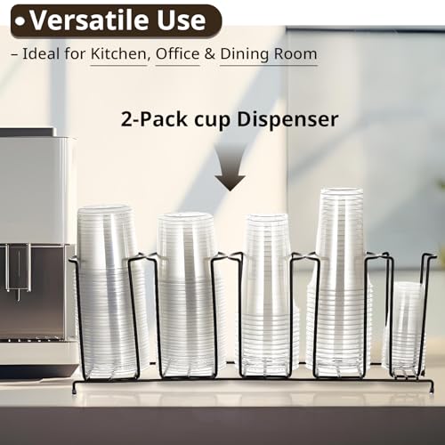 2 Pcs 5 Section Coffee Cup Organizers 23 x 5 x 8.5 Inch Wire Rack Coffee Cup and Lid Holder Black Iron Lid Dispenser Countertops Station Organizer for Kitchen Storage Essentials (2 Count)
