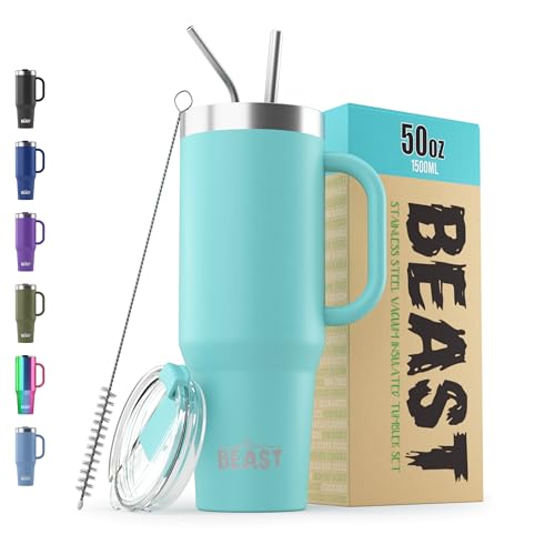 Beast 50 oz Tumbler with Handle Stainless Steel Vacuum Insulated Coffee Ice Cup Double Wall Travel Flask