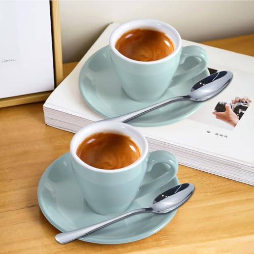 Porcelain Espresso Cup with Saucer And Stainless Steel mini Spoons (7 Count)