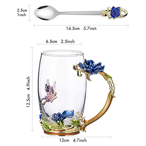 Gifts for Mom Women Unique Blue Tea Mug With Spoon Set & Flower Decoration