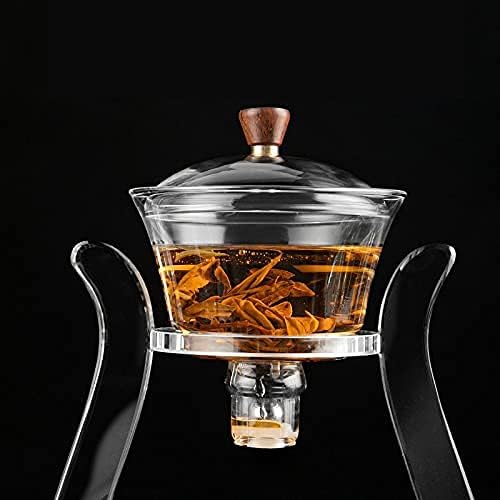 Lazy Kungfu Glass Tea Set Magnetic Water Flow Teapot with Rotating Cover Semi Automatic Glass Jug Transparent