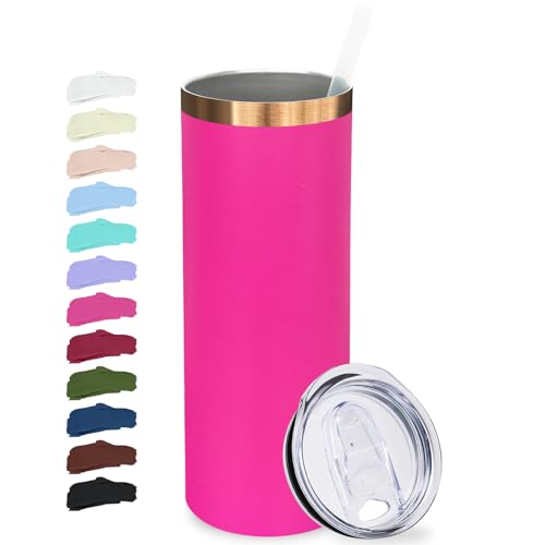20 oz Skinny Tumblers Bulk with Lids and Straws Rosy