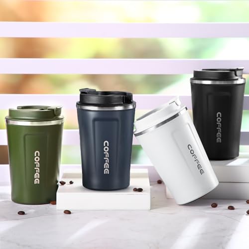 4 Pcs 13 oz Travel Coffee Mug Insulated Reusable Coffee Cups with Leakproof Lid Stainless Steel Portable Tumbler for Keep Hot or Ice Milk Tea (4 Count)