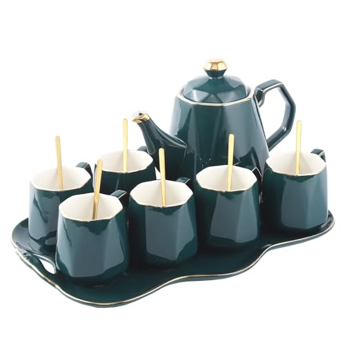 14 pcs Tea Set of 6 with Tray & Spoons (6 Count)