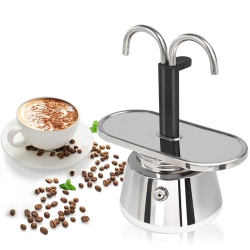 Uncoated 2 Cup Dual Pipe Moka Pot 304 Thickened Stainless Steel