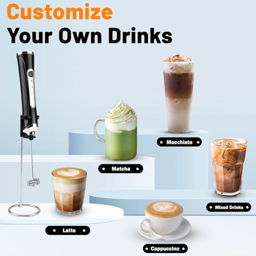 Milk Frother USB C Rechargeable New Upgraded Handheld Frother Wand with 2 304 Stainless Whisks 1 Stand
