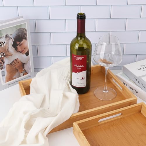 3 Pack Large Bamboo Serving Tray with Handles (3 Count)
