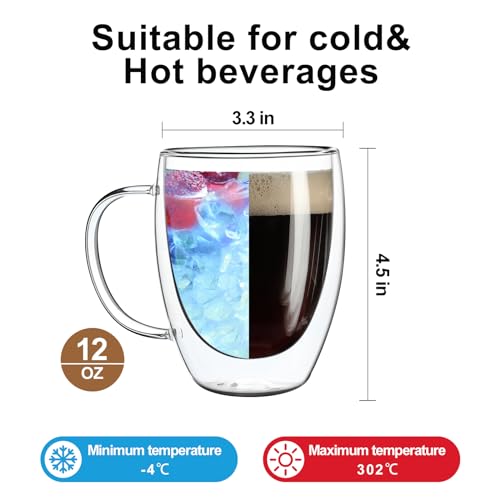2 Pack Double Walled Glass Coffee Mugs with Handles (2 Count)