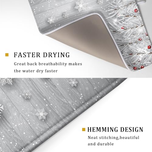 18"x24" Winter Snowflakes Dish Drying Mat Christmas Holly Berries Silver Falling Snow Dish Drainer Mats Absorbent Fast Dry Microfiber Dish Drying Pad for Kitchen Countertop Decor Large