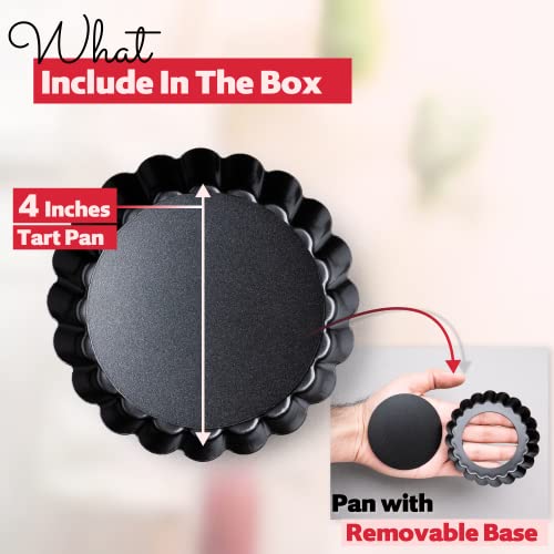 8 Pack Mini Tart Pans 4 Inch with Removable Bottom Round Nonstick Deep Quiche Pan
