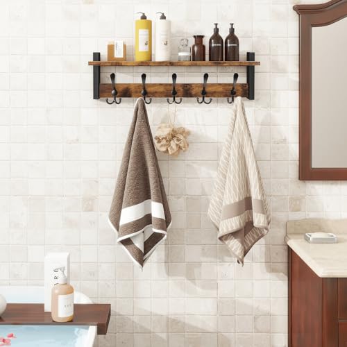 Wall Mount Coat Rack with Shelf and 5 Tri Hooks