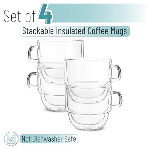 BTaT Double Walled Stackable Glass Coffee Mugs